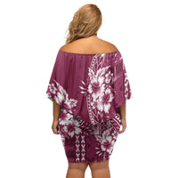 Kia Orana Cook Islands Off Shoulder Short Dress Tiare and Stars - Maroon LT7 - Polynesian Pride