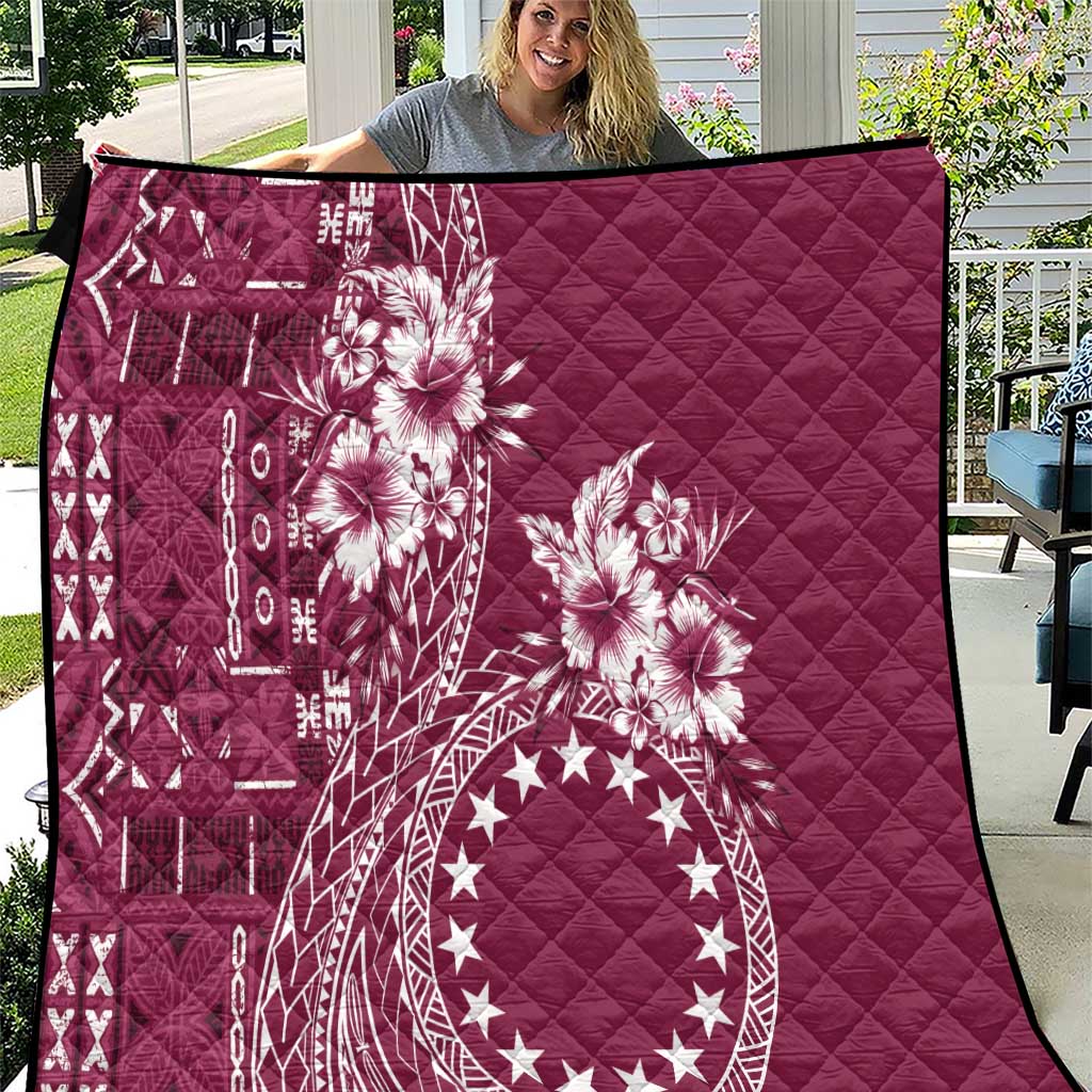 Kia Orana Cook Islands Quilt Tiare and Stars - Maroon