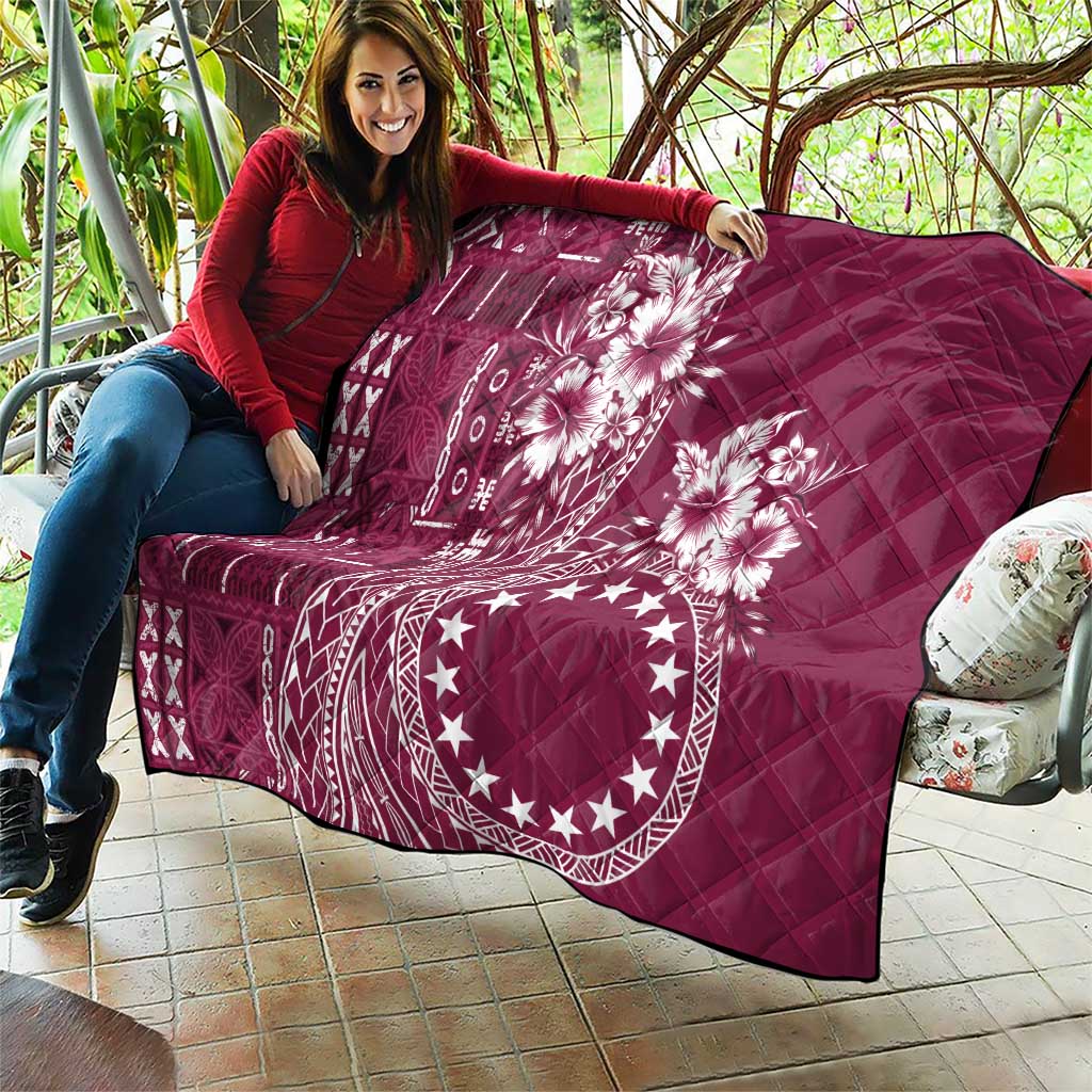 Kia Orana Cook Islands Quilt Tiare and Stars - Maroon