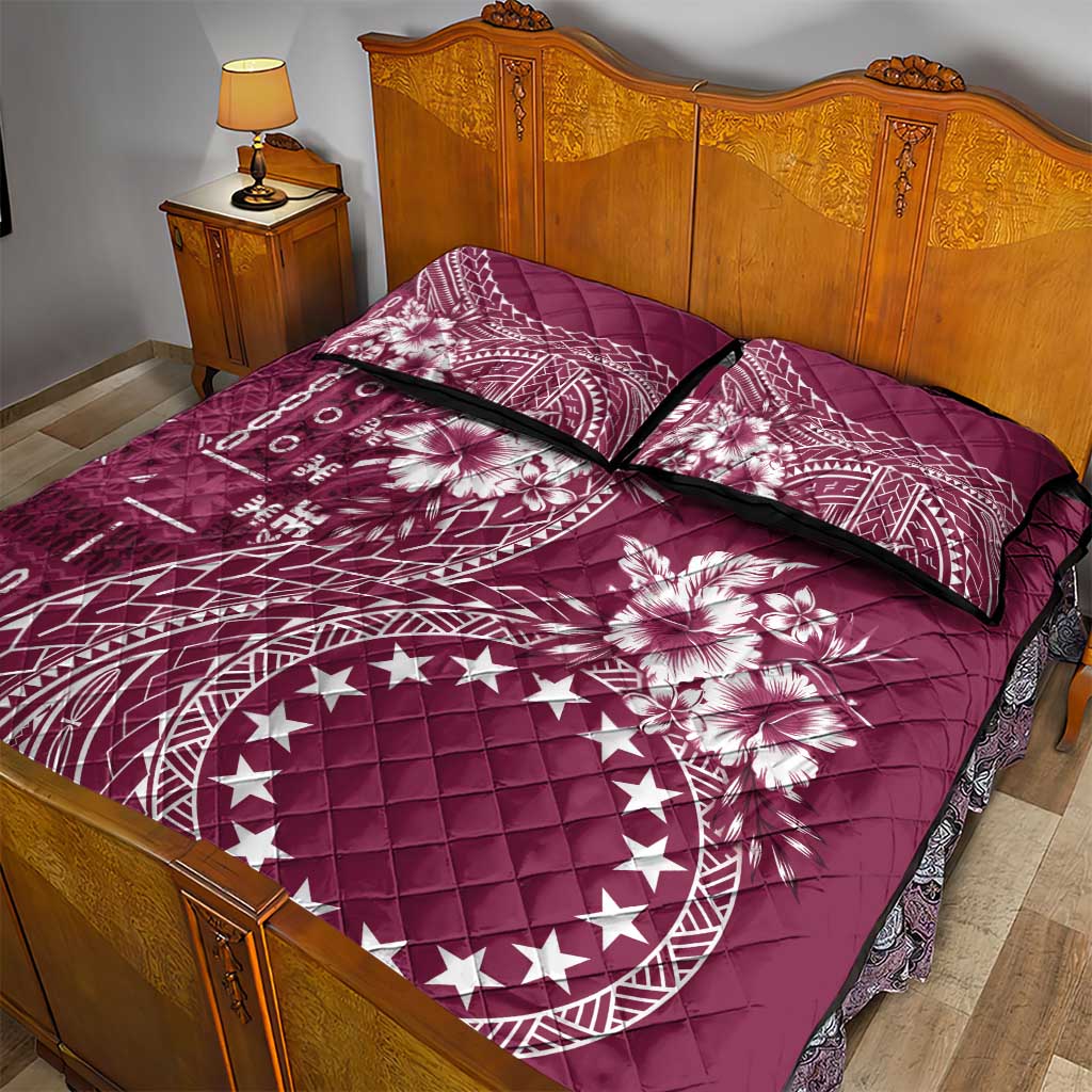 Kia Orana Cook Islands Quilt Bed Set Tiare and Stars - Maroon LT7 - Polynesian Pride