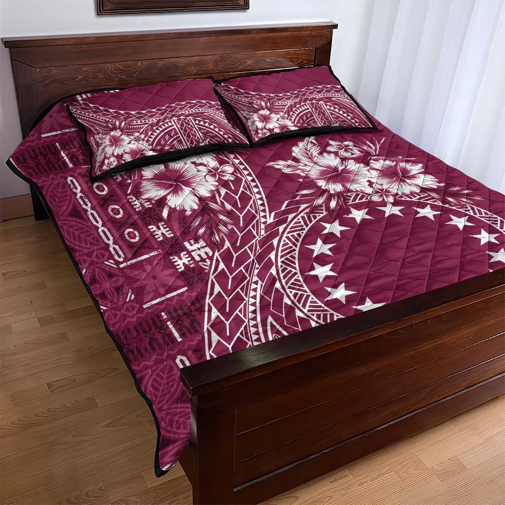 Kia Orana Cook Islands Quilt Bed Set Tiare and Stars - Maroon LT7 - Polynesian Pride