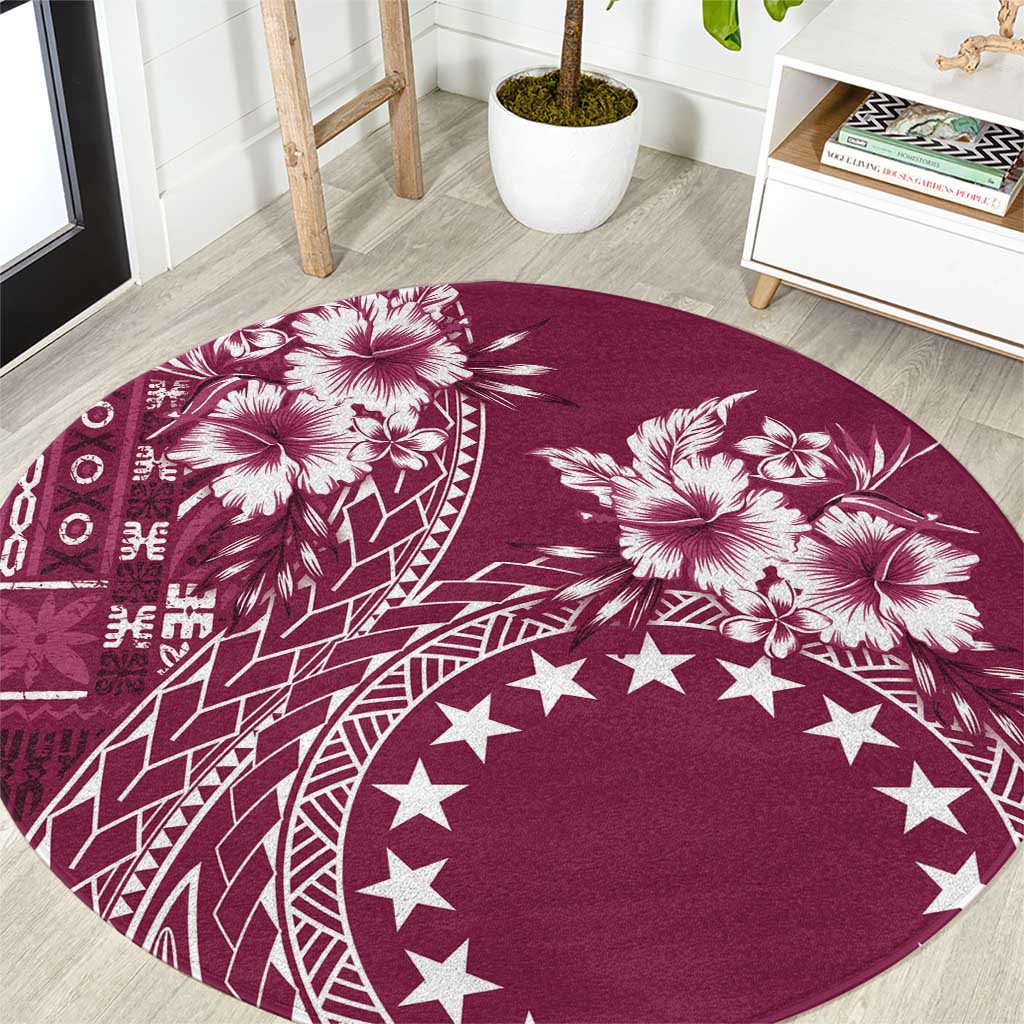 Kia Orana Cook Islands Round Carpet Tiare and Stars - Maroon