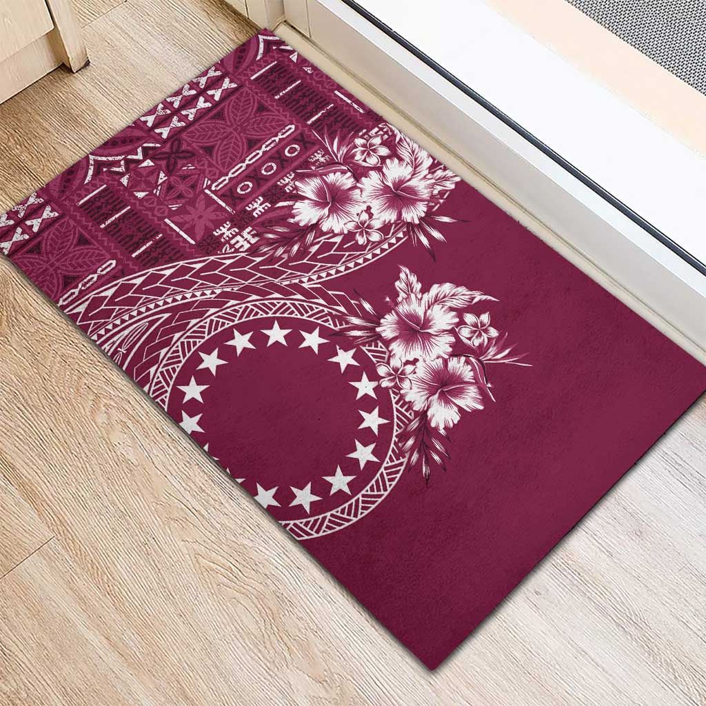 Kia Orana Cook Islands Rubber Doormat Tiare and Stars - Maroon LT7 - Polynesian Pride