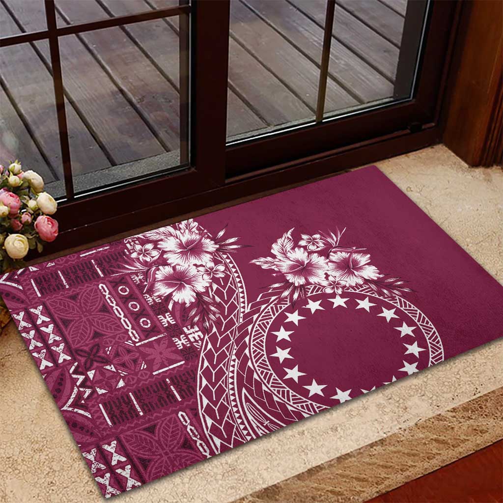 Kia Orana Cook Islands Rubber Doormat Tiare and Stars - Maroon LT7 - Polynesian Pride