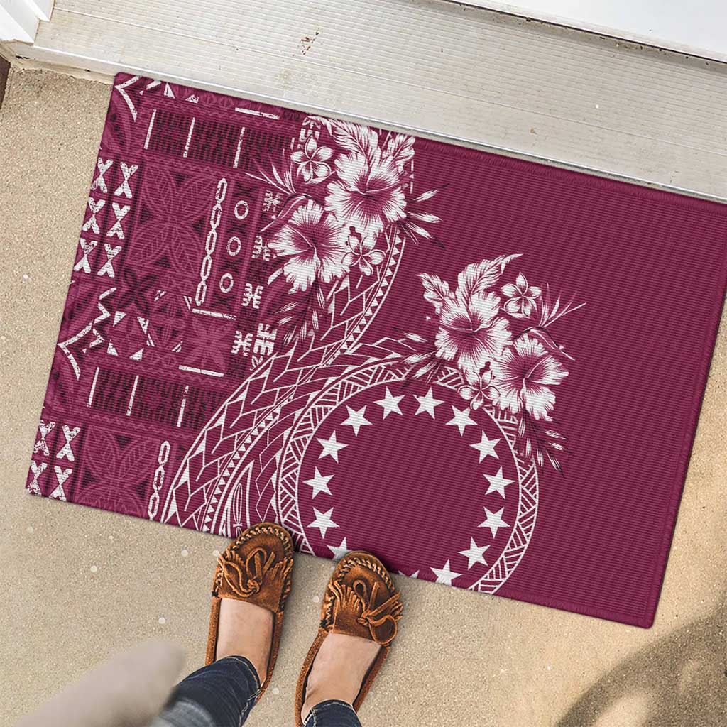 Kia Orana Cook Islands Rubber Doormat Tiare and Stars - Maroon LT7 - Polynesian Pride