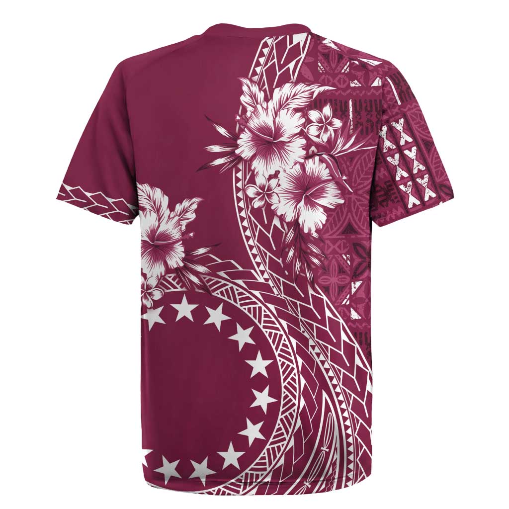 Kia Orana Cook Islands Rugby Jersey Tiare and Stars - Maroon LT7 - Polynesian Pride