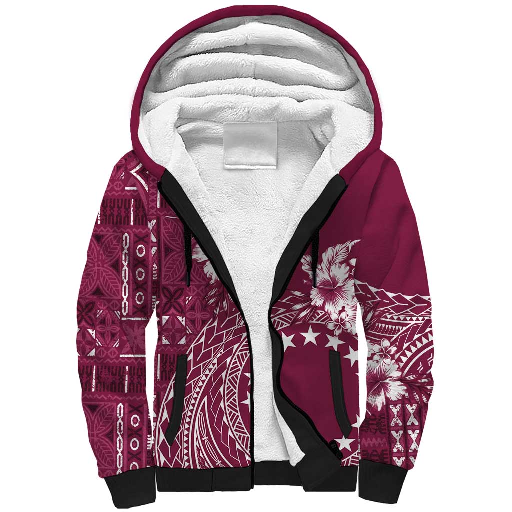 Kia Orana Cook Islands Sherpa Hoodie Tiare and Stars - Maroon LT7 Unisex Maroon - Polynesian Pride