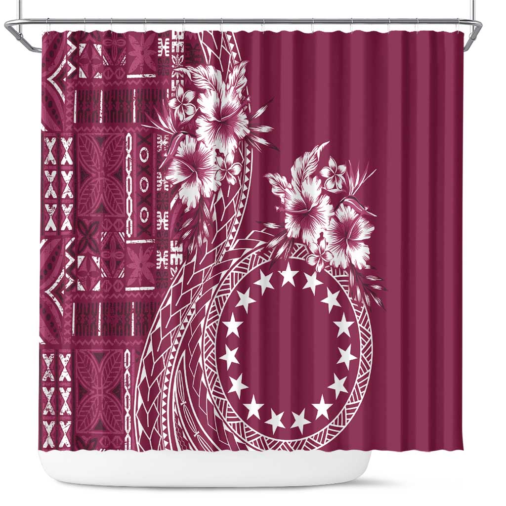 Kia Orana Cook Islands Shower Curtain Tiare and Stars - Maroon