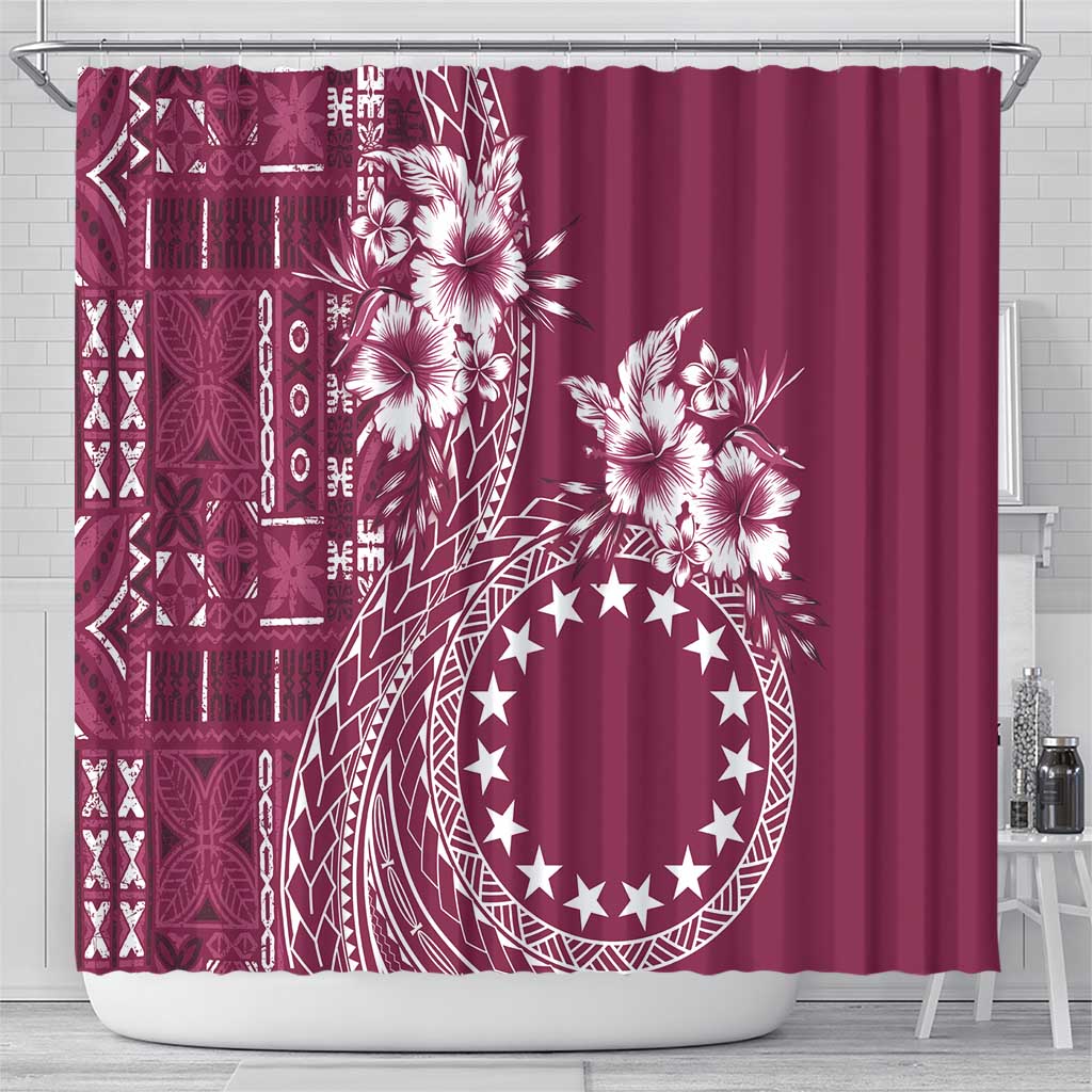 Kia Orana Cook Islands Shower Curtain Tiare and Stars - Maroon