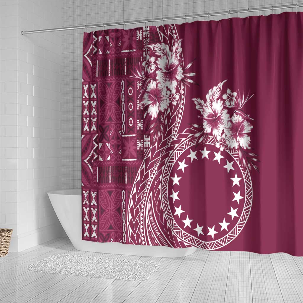Kia Orana Cook Islands Shower Curtain Tiare and Stars - Maroon