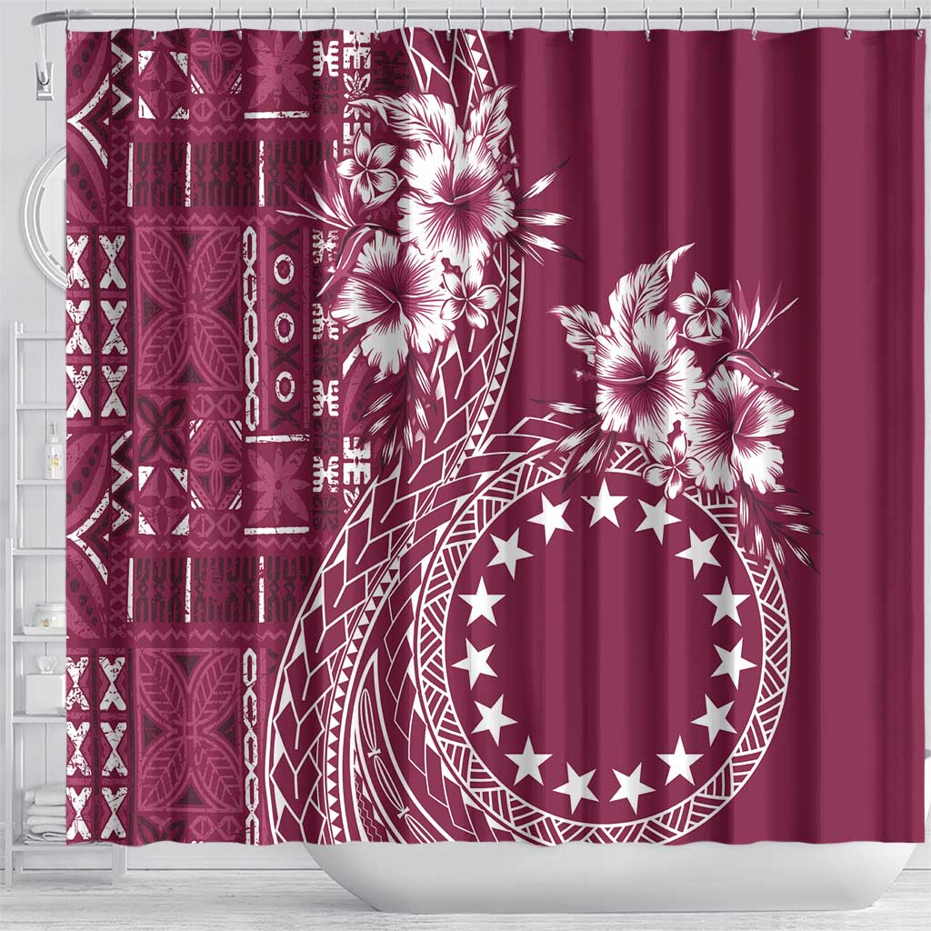 Kia Orana Cook Islands Shower Curtain Tiare and Stars - Maroon