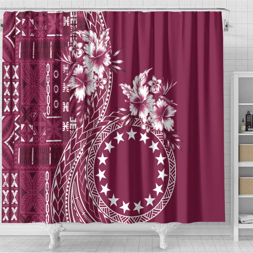 Kia Orana Cook Islands Shower Curtain Tiare and Stars - Maroon