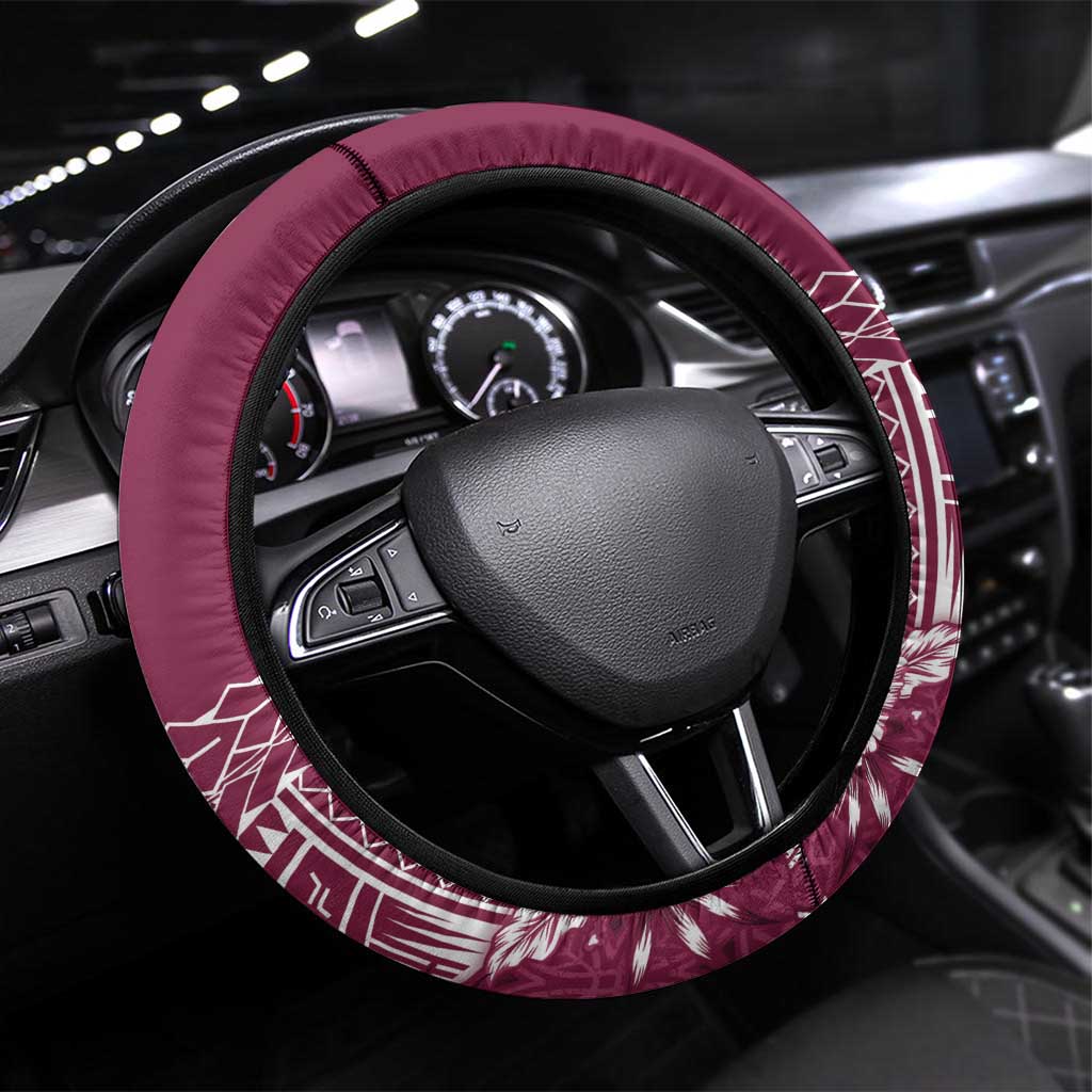 Kia Orana Cook Islands Steering Wheel Cover Tiare and Stars - Maroon LT7 Universal Fit Maroon - Polynesian Pride