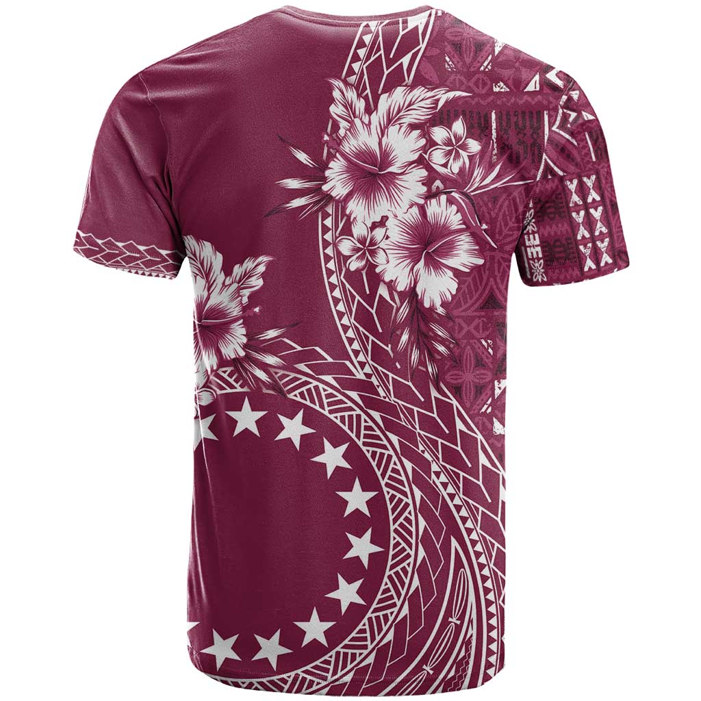 Kia Orana Cook Islands T Shirt Tiare and Stars - Maroon