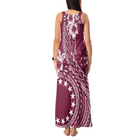 Kia Orana Cook Islands Tank Maxi Dress Tiare and Stars - Maroon LT7 - Polynesian Pride