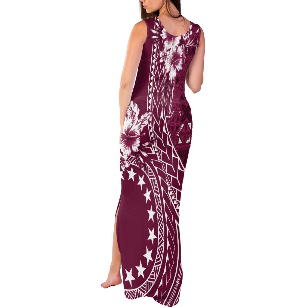 Kia Orana Cook Islands Tank Maxi Dress Tiare and Stars - Maroon LT7 - Polynesian Pride