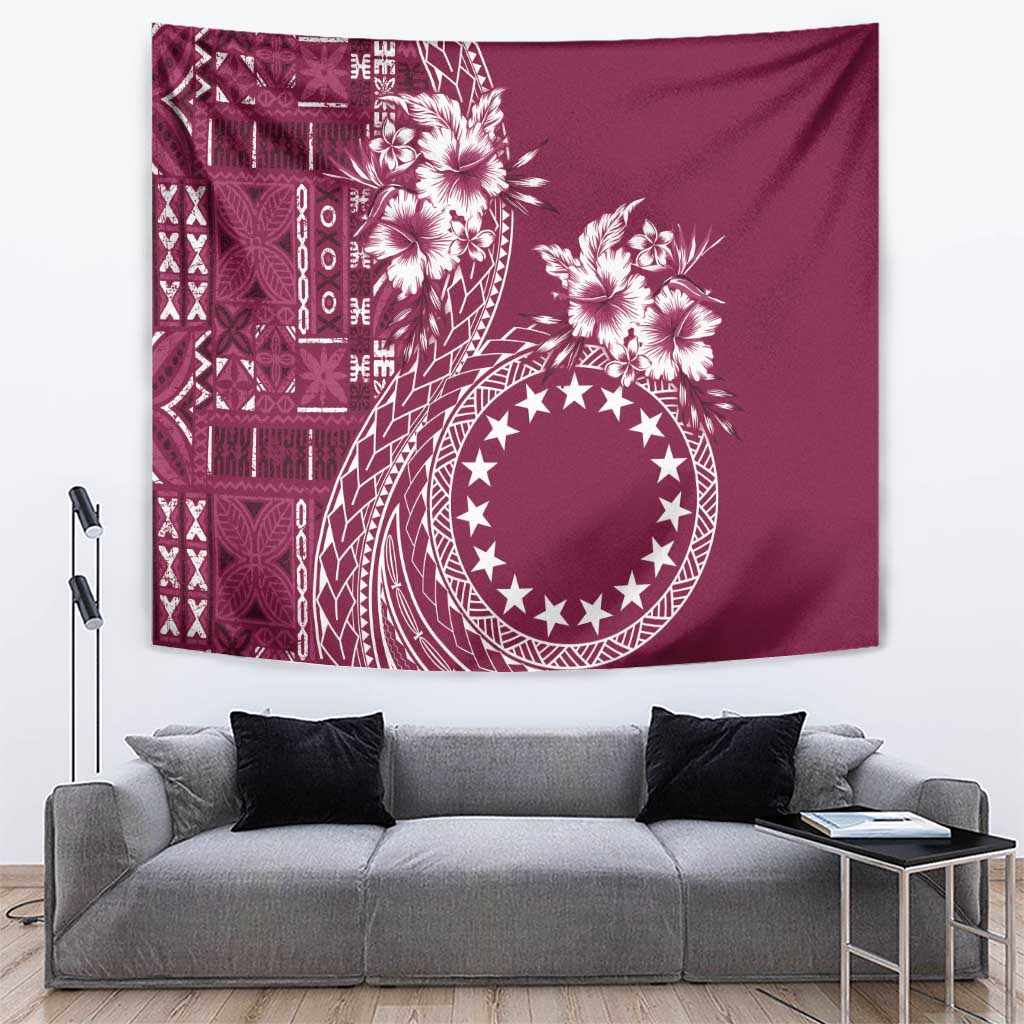 Kia Orana Cook Islands Tapestry Tiare and Stars - Maroon