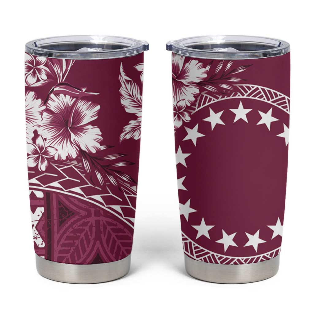 Kia Orana Cook Islands Tumbler Cup Tiare & Stars - Maroon LT7 Maroon - Polynesian Pride
