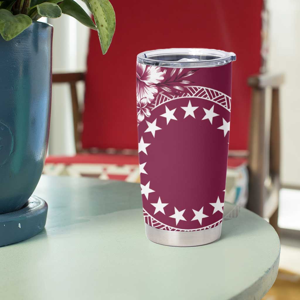 Kia Orana Cook Islands Tumbler Cup Tiare & Stars - Maroon LT7 - Polynesian Pride
