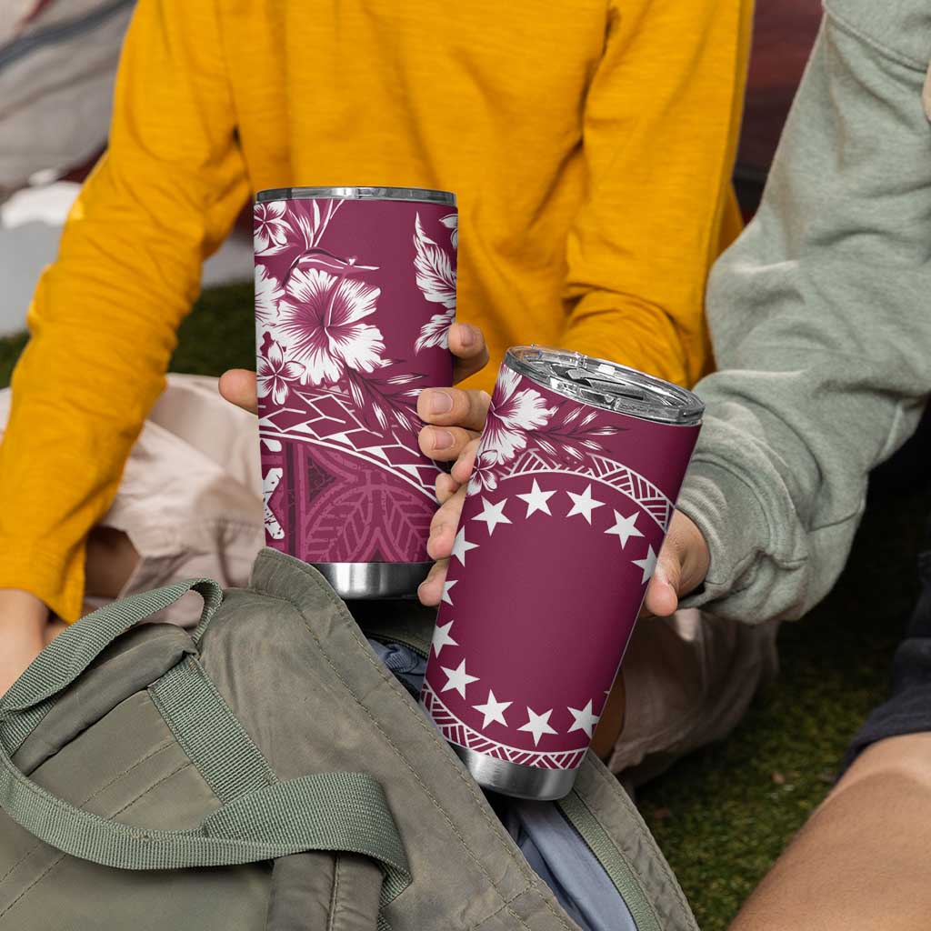 Kia Orana Cook Islands Tumbler Cup Tiare & Stars - Maroon LT7 - Polynesian Pride