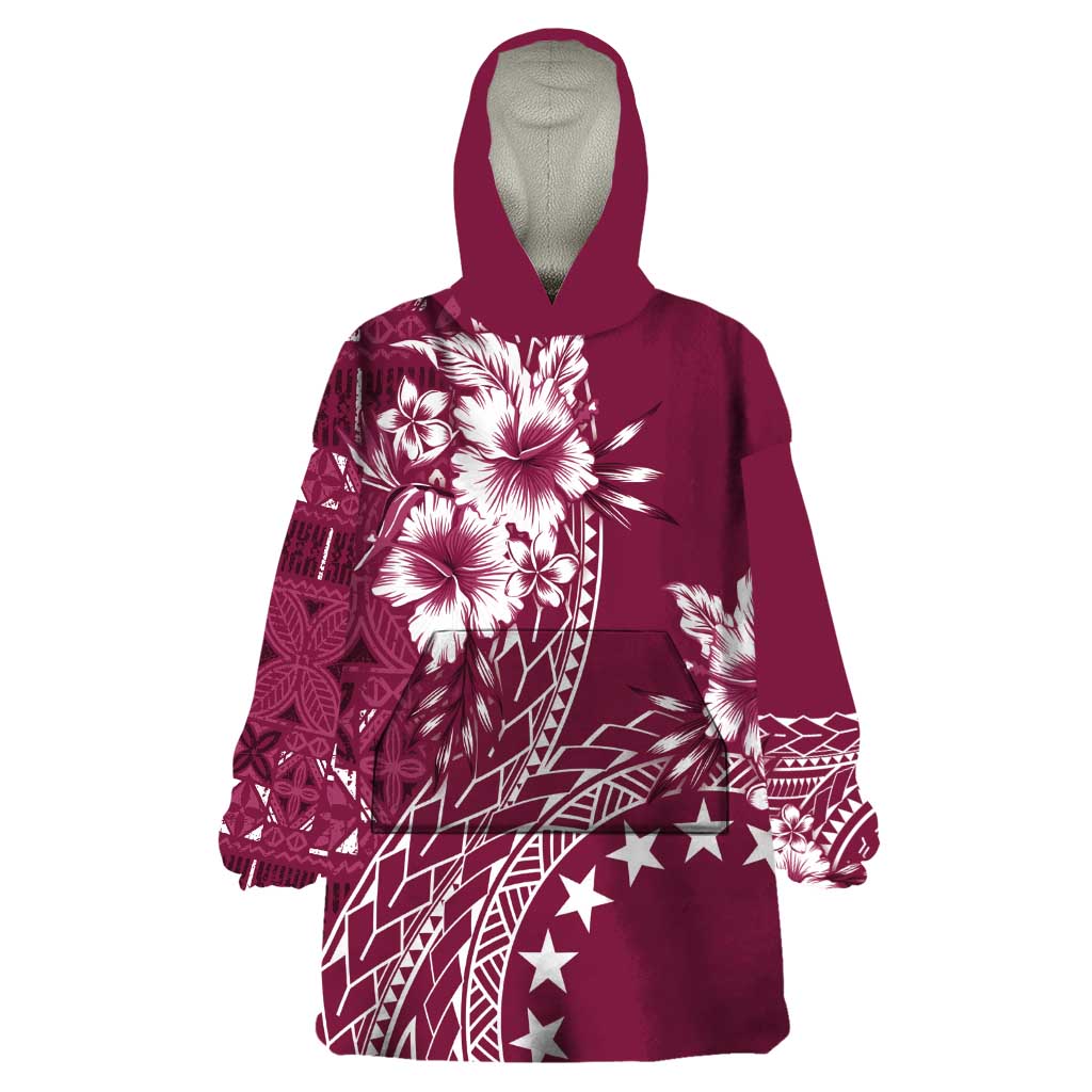 Kia Orana Cook Islands Wearable Blanket Hoodie Tiare and Stars - Maroon