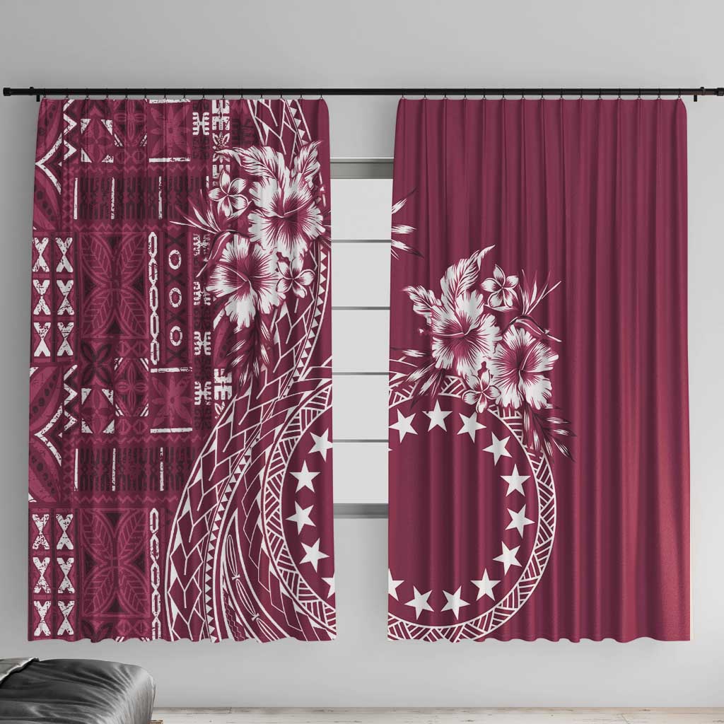 Kia Orana Cook Islands Window Curtain Tiare and Stars - Maroon LT7 With Hooks Maroon - Polynesian Pride