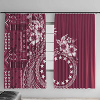 Kia Orana Cook Islands Window Curtain Tiare and Stars - Maroon LT7 With Hooks Maroon - Polynesian Pride