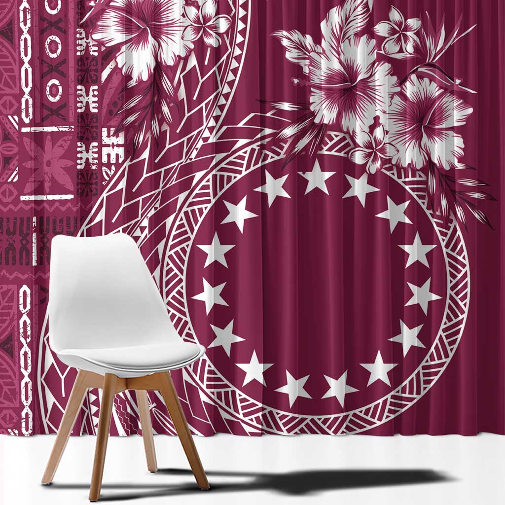 Kia Orana Cook Islands Window Curtain Tiare and Stars - Maroon LT7 - Polynesian Pride