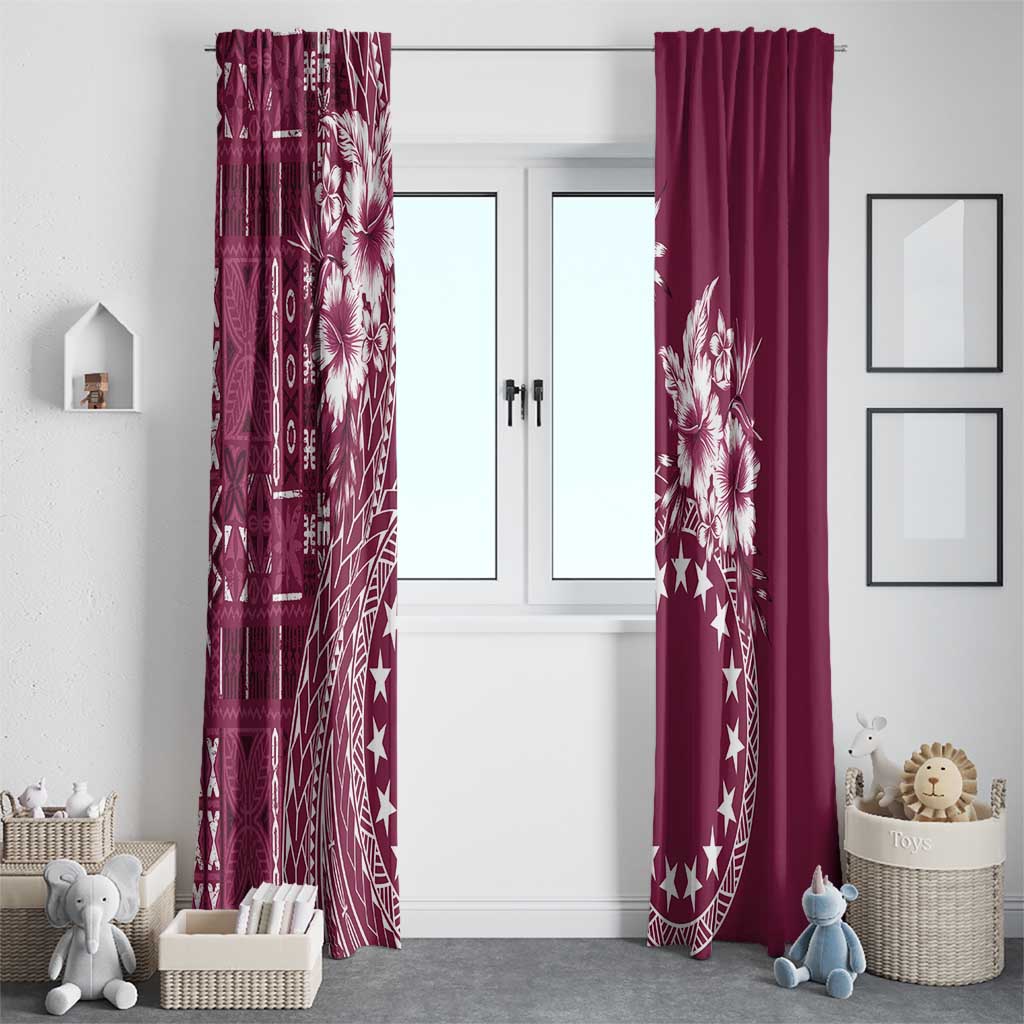 Kia Orana Cook Islands Window Curtain Tiare and Stars - Maroon LT7 - Polynesian Pride