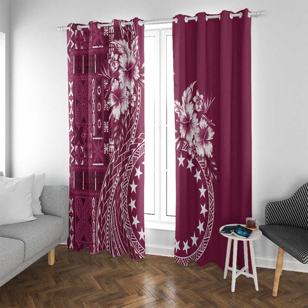 Kia Orana Cook Islands Window Curtain Tiare and Stars - Maroon LT7 With Grommets Maroon - Polynesian Pride