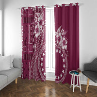 Kia Orana Cook Islands Window Curtain Tiare and Stars - Maroon LT7 With Grommets Maroon - Polynesian Pride