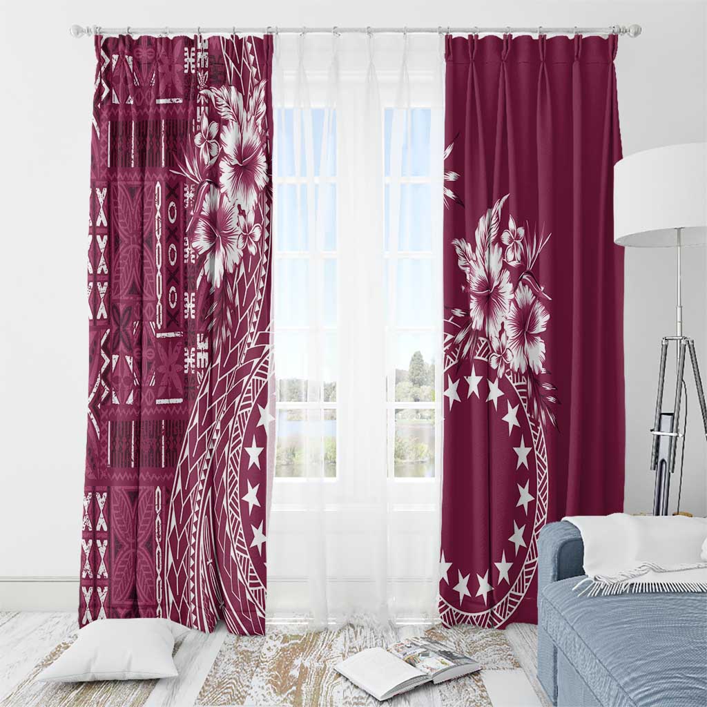 Kia Orana Cook Islands Window Curtain Tiare and Stars - Maroon LT7 - Polynesian Pride