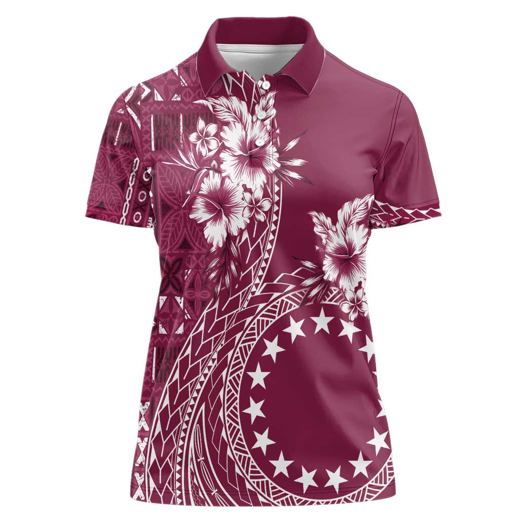 Kia Orana Cook Islands Women Polo Shirt Tiare and Stars - Maroon