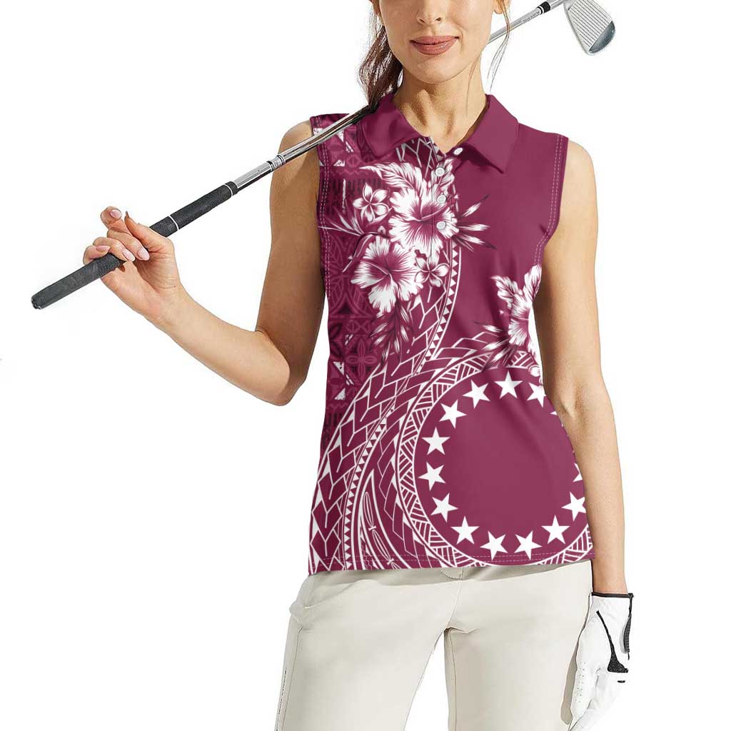 Kia Orana Cook Islands Women Sleeveless Polo Shirt Tiare and Stars - Maroon