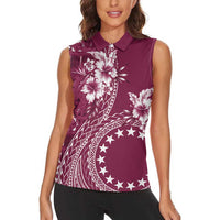 Kia Orana Cook Islands Women Sleeveless Polo Shirt Tiare and Stars - Maroon