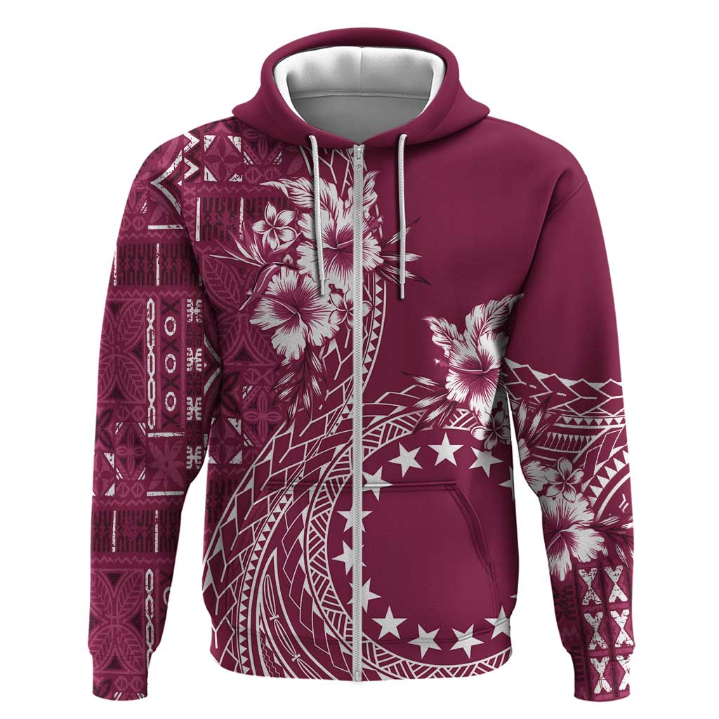 Kia Orana Cook Islands Zip Hoodie Tiare and Stars - Maroon