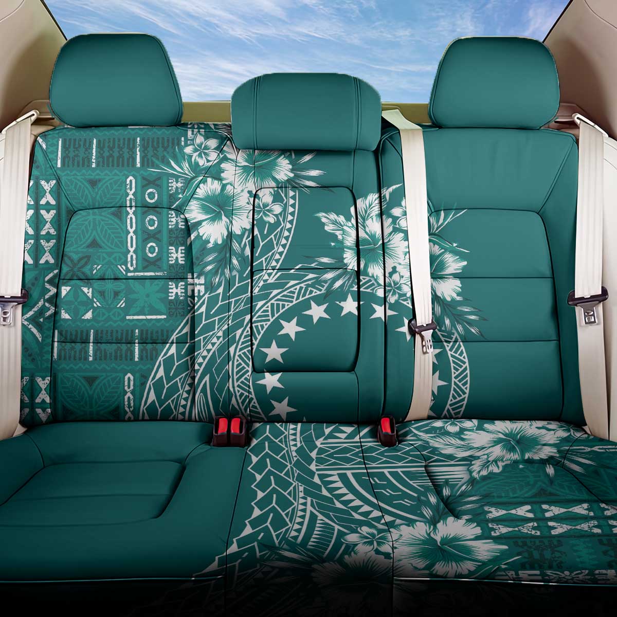 Kia Orana Cook Islands Back Car Seat Cover Tiare and Stars - Teal