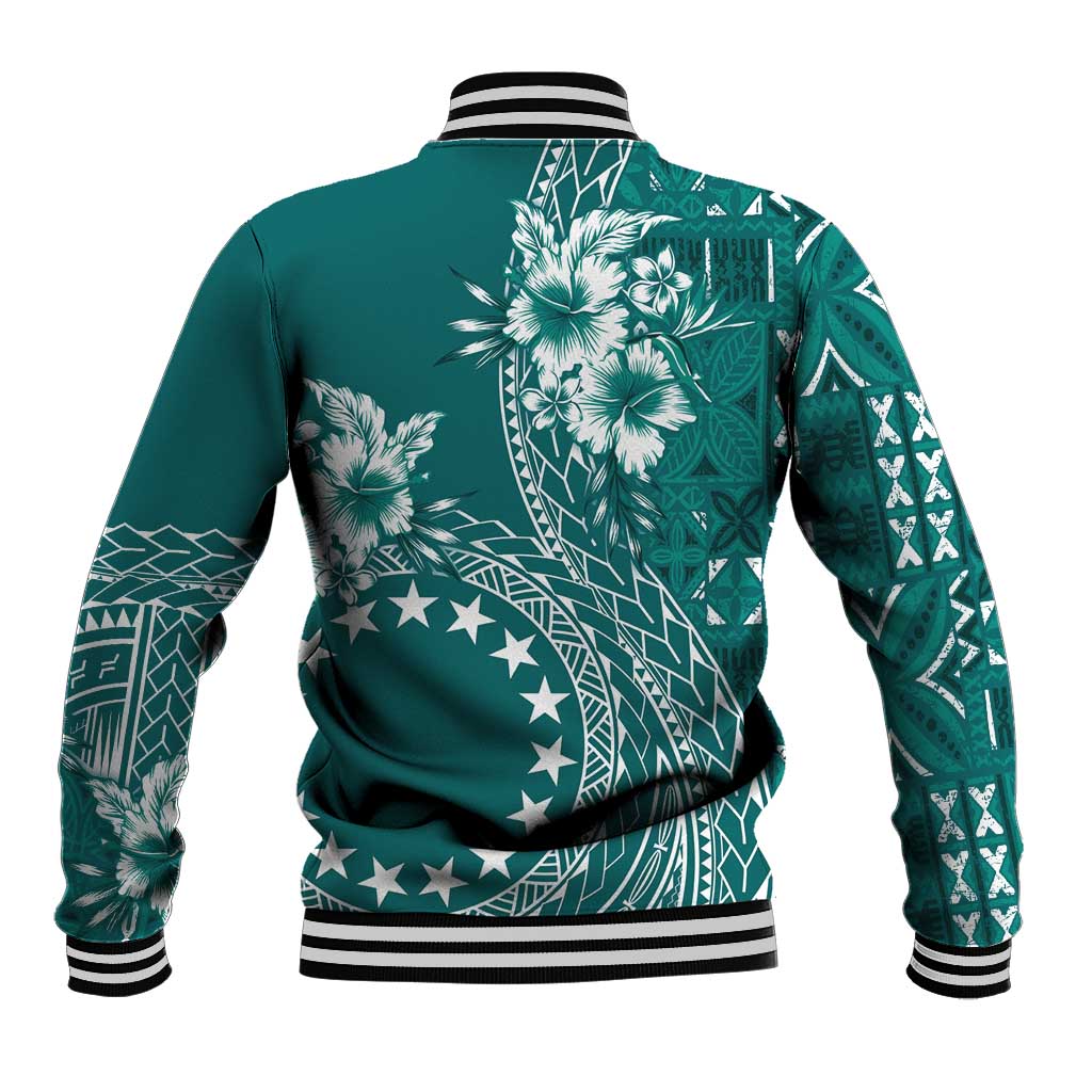 Kia Orana Cook Islands Baseball Jacket Tiare and Stars - Teal LT7 - Polynesian Pride