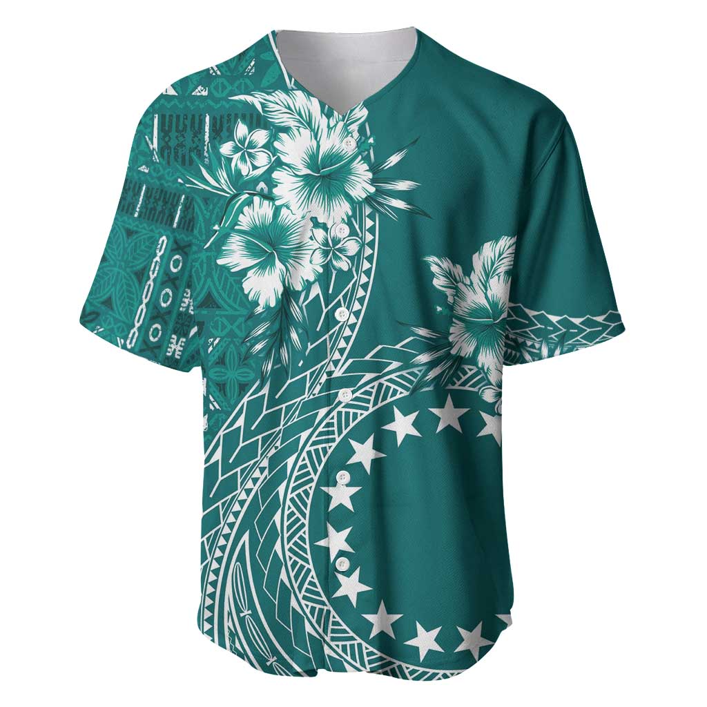 Kia Orana Cook Islands Baseball Jersey Tiare and Stars - Teal