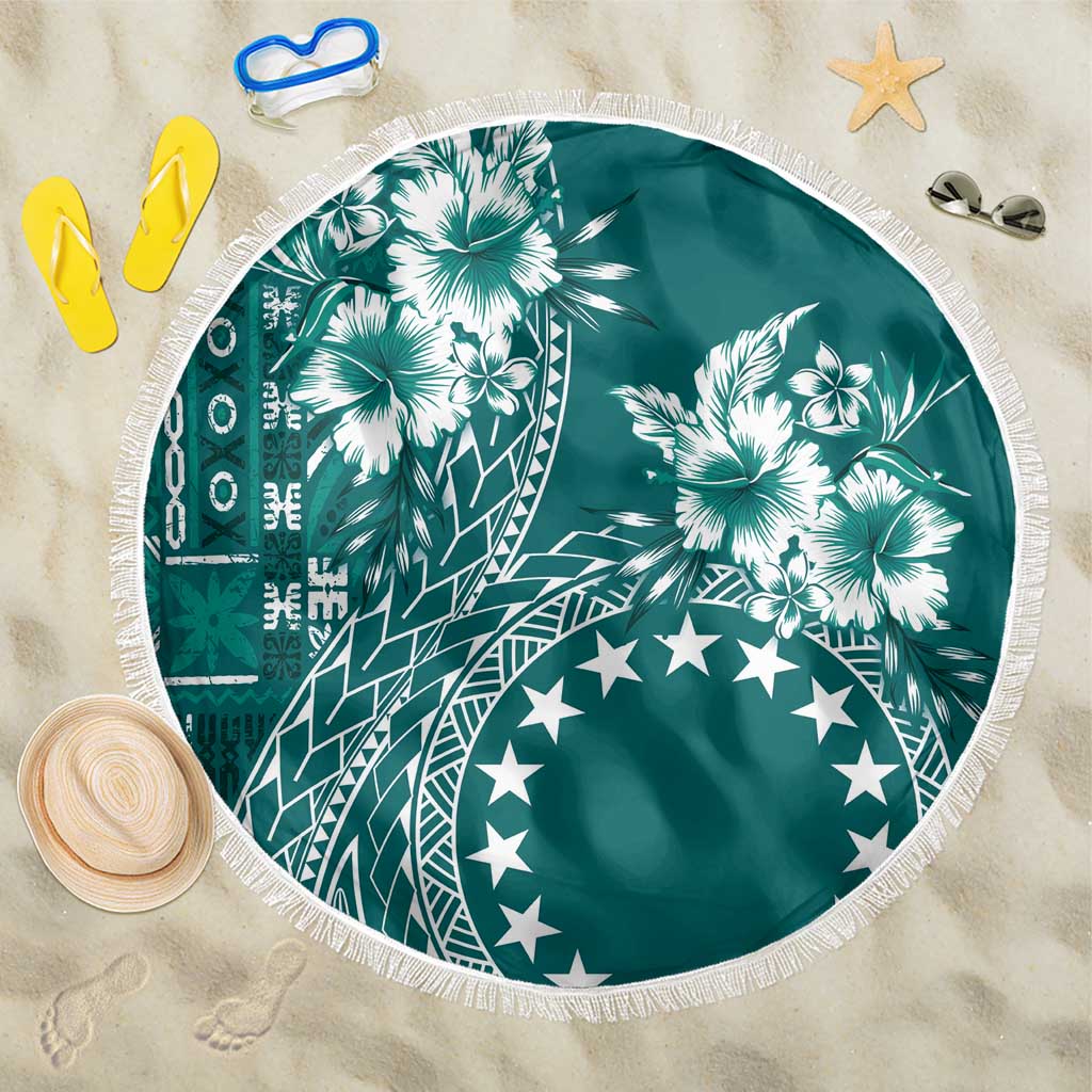 Kia Orana Cook Islands Beach Blanket Tiare and Stars - Teal LT7 One Size 150cm Teal - Polynesian Pride