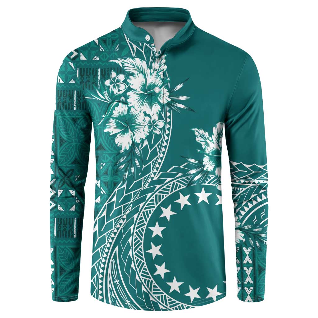 Kia Orana Cook Islands Button Sweatshirt Tiare and Stars - Teal LT7 Teal - Polynesian Pride