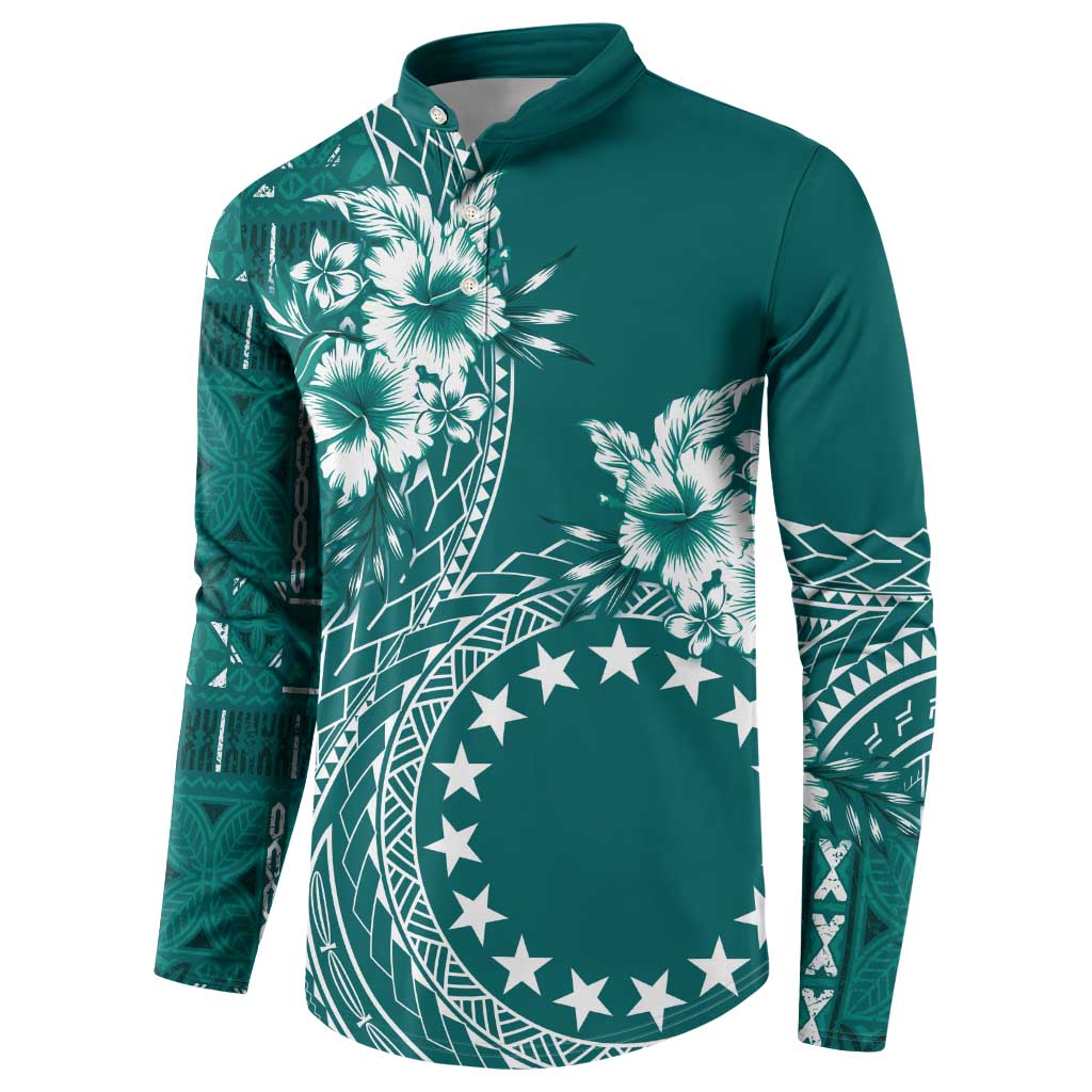 Kia Orana Cook Islands Button Sweatshirt Tiare and Stars - Teal LT7 - Polynesian Pride