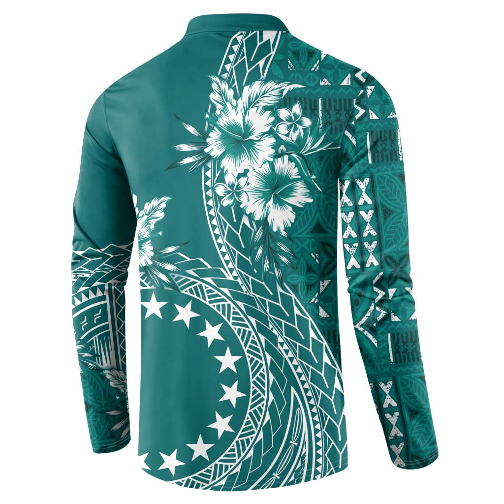 Kia Orana Cook Islands Button Sweatshirt Tiare and Stars - Teal LT7 - Polynesian Pride