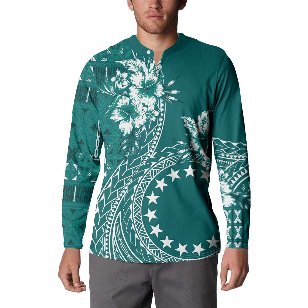 Kia Orana Cook Islands Button Sweatshirt Tiare and Stars - Teal LT7 - Polynesian Pride