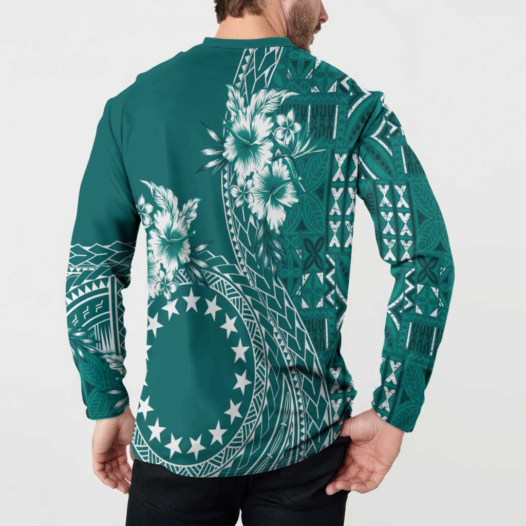Kia Orana Cook Islands Button Sweatshirt Tiare and Stars - Teal LT7 - Polynesian Pride