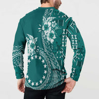 Kia Orana Cook Islands Button Sweatshirt Tiare and Stars - Teal LT7 - Polynesian Pride