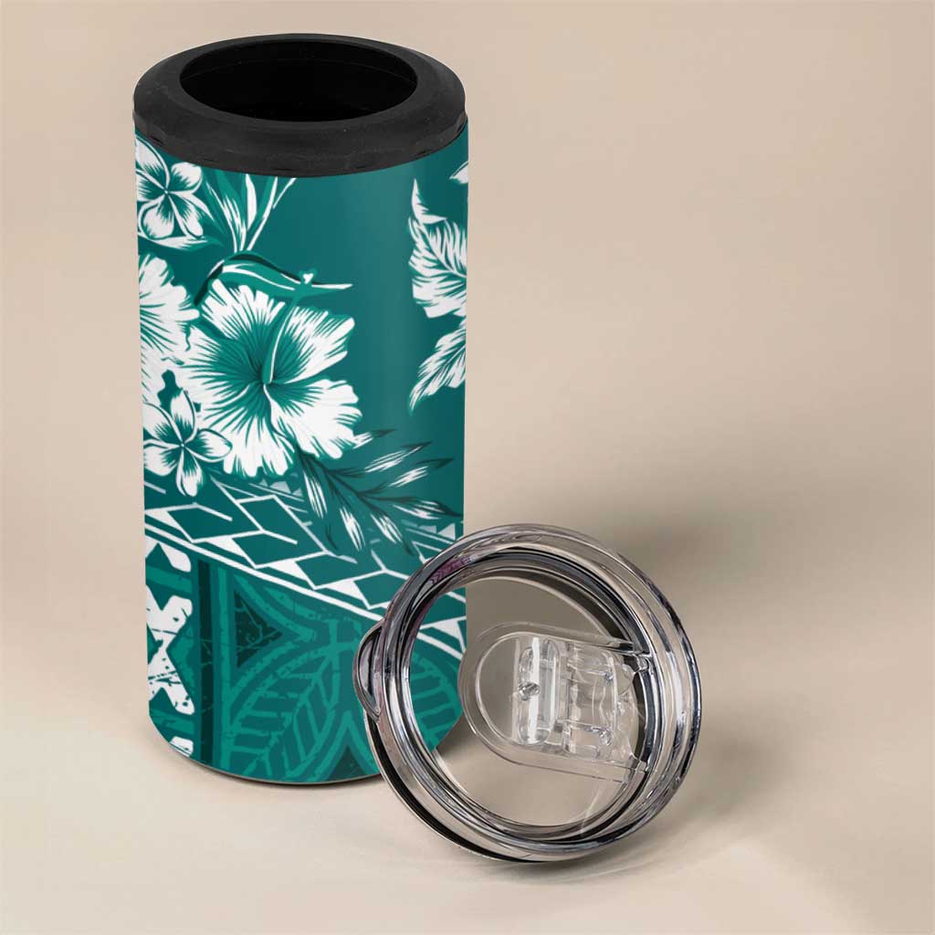 Kia Orana Cook Islands 4 in 1 Can Cooler Tumbler Tiare & Stars - Teal