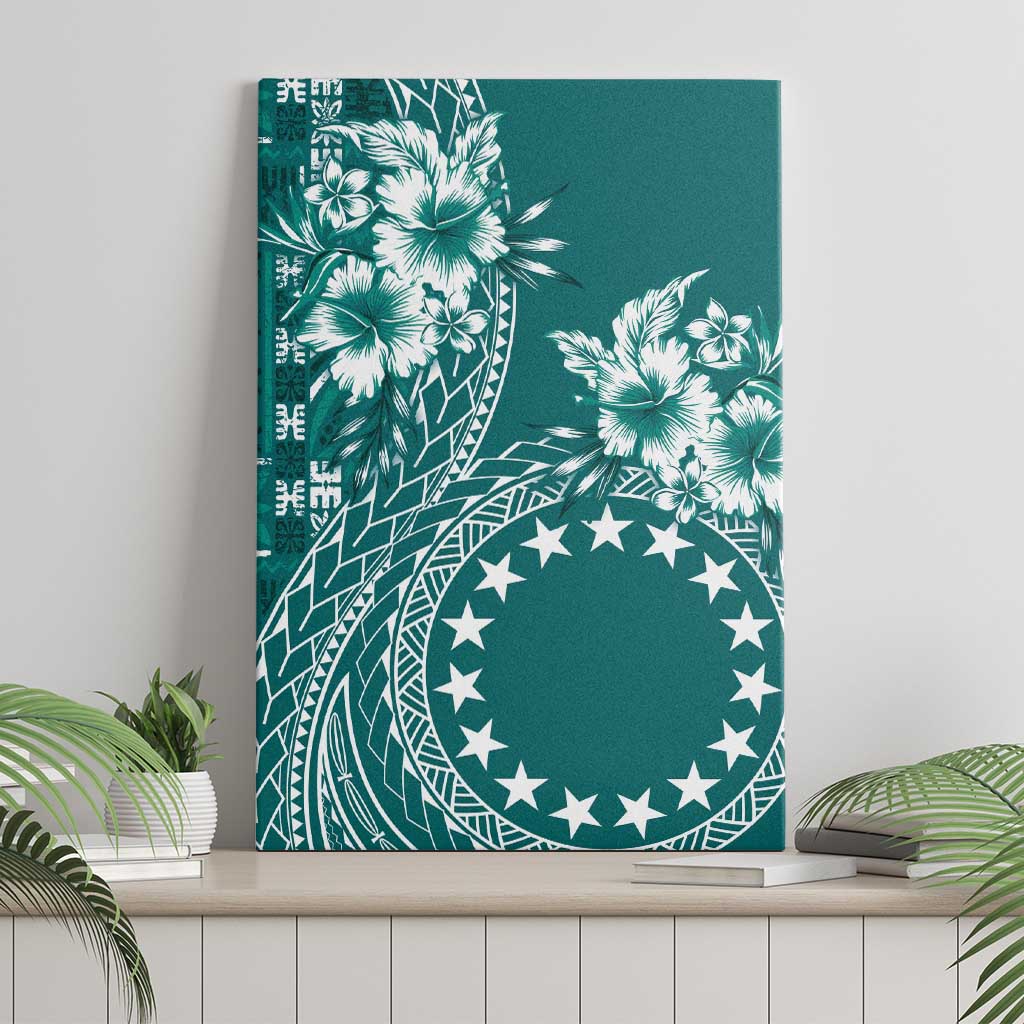 Kia Orana Cook Islands Canvas Wall Art Tiare and Stars - Teal LT7 - Polynesian Pride