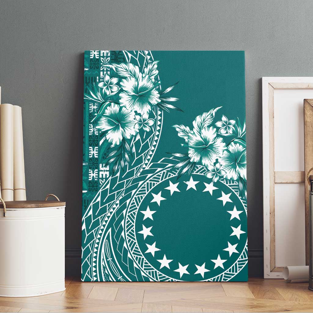 Kia Orana Cook Islands Canvas Wall Art Tiare and Stars - Teal LT7 - Polynesian Pride