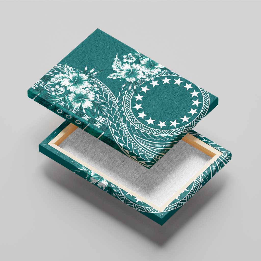 Kia Orana Cook Islands Canvas Wall Art Tiare and Stars - Teal LT7 - Polynesian Pride